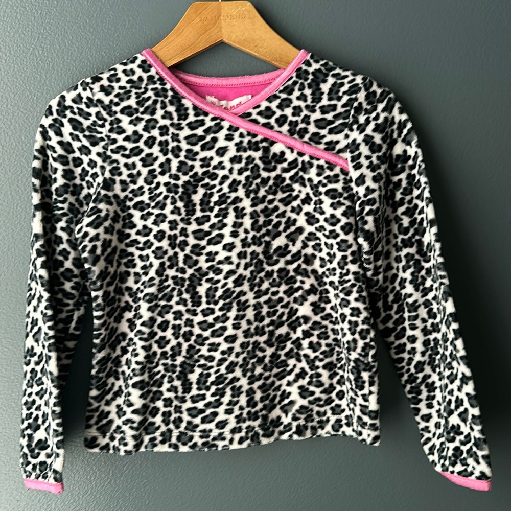 🩷 JUST FRIENDS Leopard Girls Sweatshirt girls size 6 hot pink animal print euc
